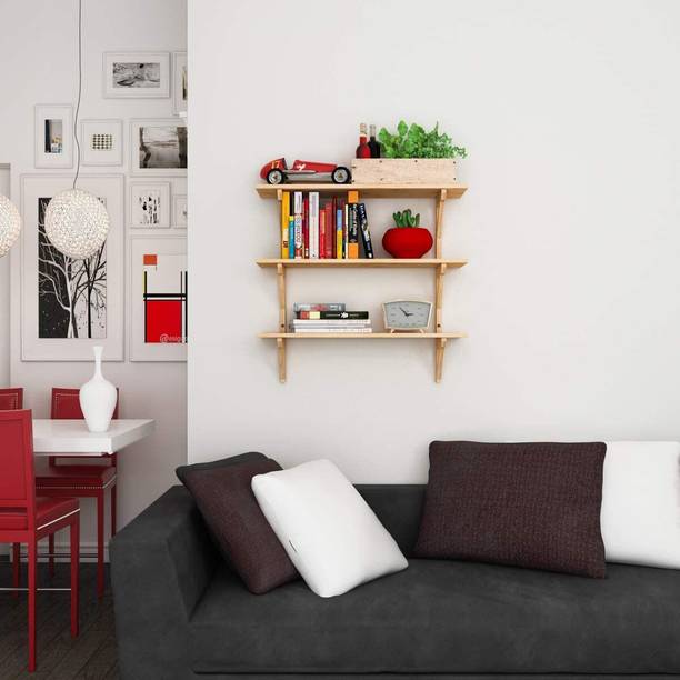 Livzing Bamboo Wall Mounted Floating Shelves - 3 Tier Storage Shelf - Hanging Display Floating Rack for Bathroom Bedroom Kitchen Living Room Bamboo Wall Shelf