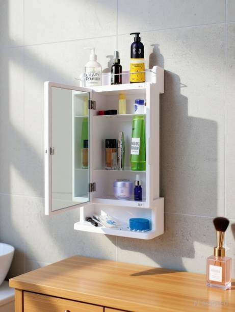 Bath Queen Heavy New Plastic Mirror Cabinet White Plastic Wall Shelf
