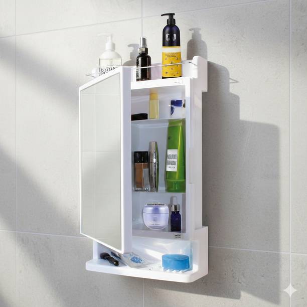 Bath Queen Heavy New Plastic Mirror Cabinet White Plastic Wall Shelf