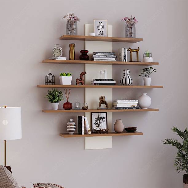 HOMEEASY homeeasy 5-Tier Wooden Wall Shelf-9 for Living Room, Kitchen & Office Decor Wooden Wall Shelf