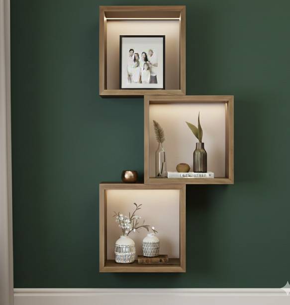 TheGoodLuck Cocoa Shell Zig Zag Corner Wall Shelf Wooden Wall Shelf