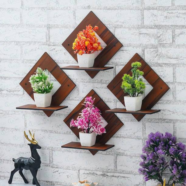 VD Crafts Pot Stand Set of 4 Pieces Decorative Wooden Wall Hanging Wooden Wall Shelf