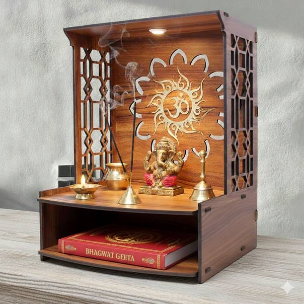 Gojeeva Engineered Wooden LED Temple Handcrafted Design Pooja Mandir for Home & Office Engineered Wood Home Temple