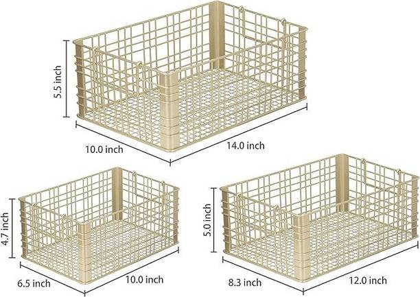 Indian Decor 20521 Classic Gold Wire Small Baskets for Organizing Iron Wall Shelf