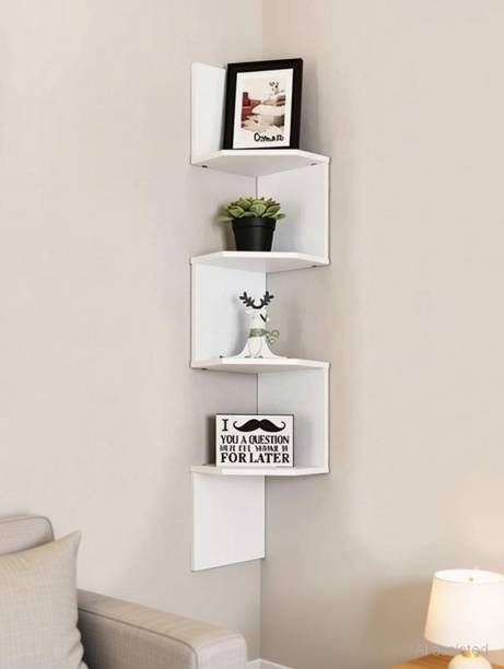 MAKRAFT Zigzag Corner Wall Mounted Organizer for Living Room, Bedroom & Office MDF (Medium Density Fiber) Wall Shelf