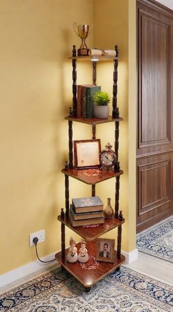 Shree Enterprises MODERN - SQUARE SHELF WOODEN CORNER,RACK SHELVES WITH LUMINIOUS LED LIGHT. Wooden Wall Shelf