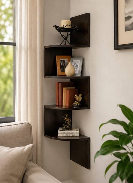 Xtenshion Crafts 4 Tier Wooden ZigZag Corner Shelf | Corner Rack | Wall Shelves | Living Room Wooden Wall Shelf