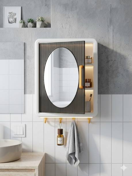 ESSPY Wall Mounted Bathroom Mirror Cabinet Storage Organizer for Bathroom Plastic Wall Shelf