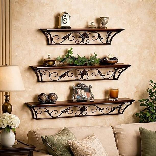 Shelter Wrought Iron Wall-Mounted Bookshelf Wooden, Cast Iron Wall Shelf