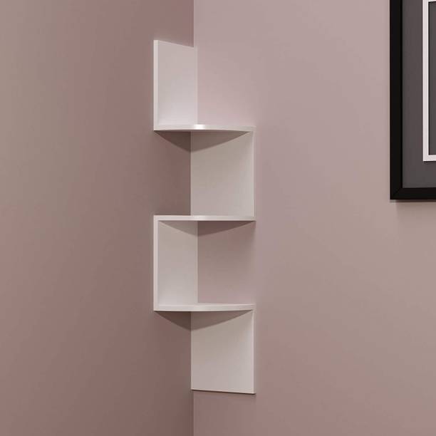 CraftOnline 3 Curved Zigzag Corner Wall Mount Shelf 100% Good for Home Decorative Wooden, MDF (Medium Density Fiber) Wall Shelf