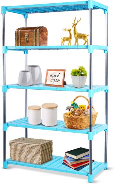LivingBasics Multipurpose Plastic Storage Rack for Books/Clothes/Office, Shoe Stand / Polypropylene, Stainless Steel Wall Shelf