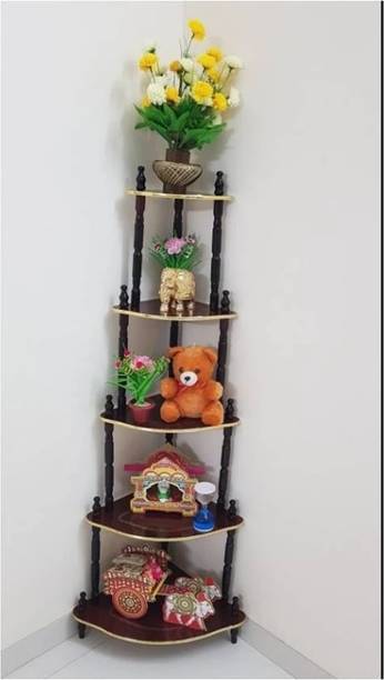 DPH 5 Shelf Wooden Corner, Floor Standing, Multipurpose Rack, Corner, Brown Finish Wooden Wall Shelf