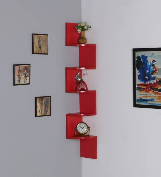 woodinzo Corner Hanging Shelf for Living Room | Zig Zag Home Decor Floating MDF (Medium Density Fiber) Wall Shelf