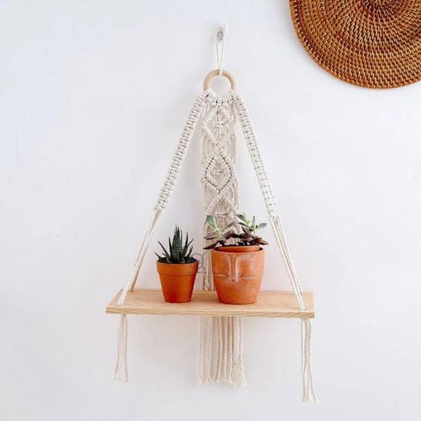 the macrame shop HANDMADE MACRAME WALL HANGING DECOR Wooden Wall Shelf