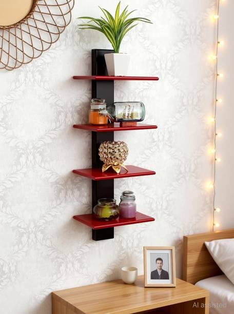 NationalArts wooden wall shelf wall hanging BLACK RED MDF (Medium Density Fiber) Wall Shelf