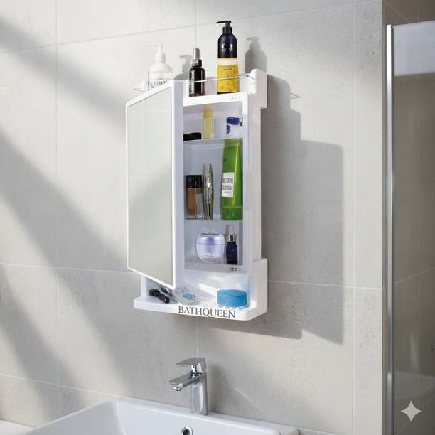 Bath Queen Model Heavy Plastic Mirror Cabinet New White Plastic Wall Shelf