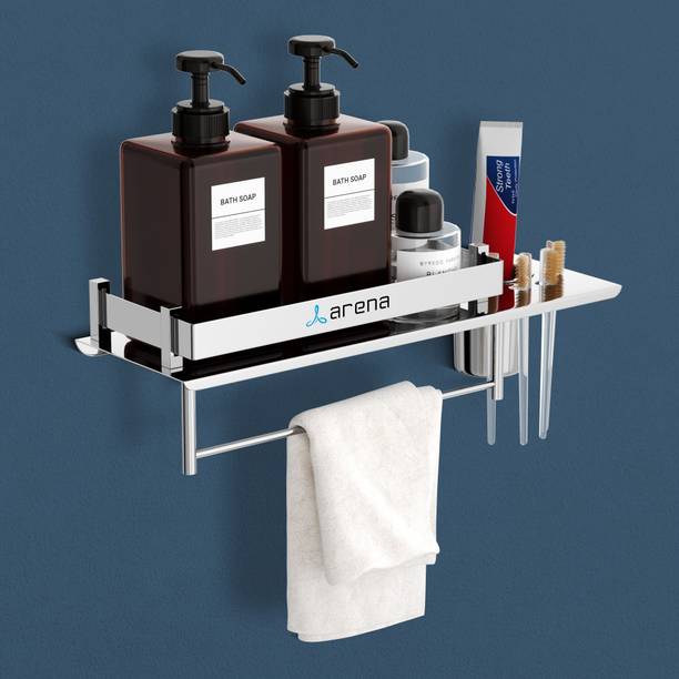 Arena 3 in 1 Multipurpose Bathroom Shelf, Bathroom Stand, Tumbler, Napkin Holder Stand Stainless Steel Wall Shelf