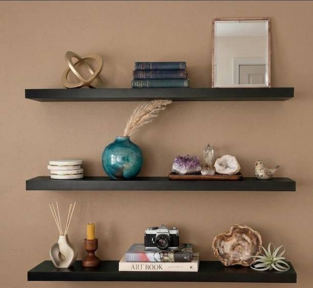 ADVISHI Wall Mounted Display Shelf 3-Tier, Black, Wooden, for Living Room or Bedroom MDF (Medium Density Fiber) Wall Shelf
