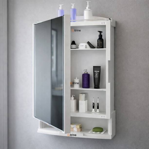 Citrine Strong and Heavy Rich Look Storage Cabinet with Mirror White Wall Shelf Polypropylene Wall Shelf