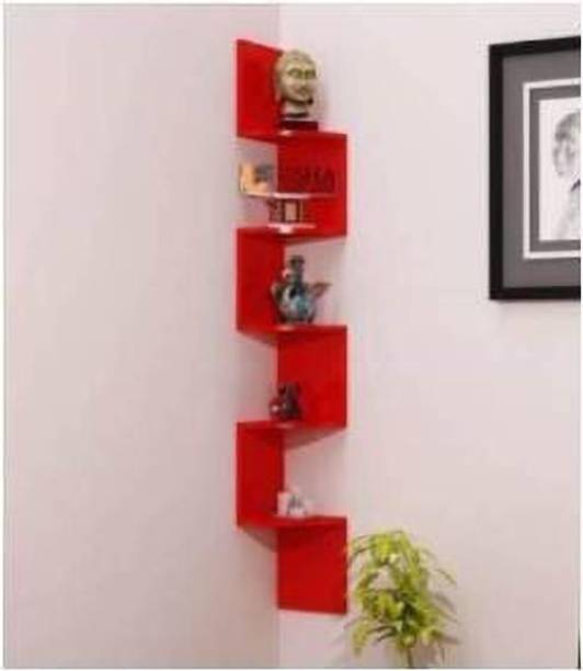 woodinzo Corner Hanging Shelf for Living Room | Zig Zag Home Decor Floating Display MDF (Medium Density Fiber) Wall Shelf