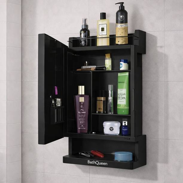 Bath Queen Best Heavy Plastic Mirror Cabinet White Acrylic Wall Shelf