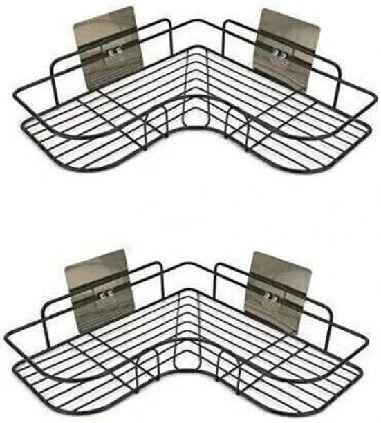 SIYA INFOTECH 2-Tier Wall Mounted Bathroom & Kitchen Storage Rack (Adhesive Mount) Steel Wall Shelf