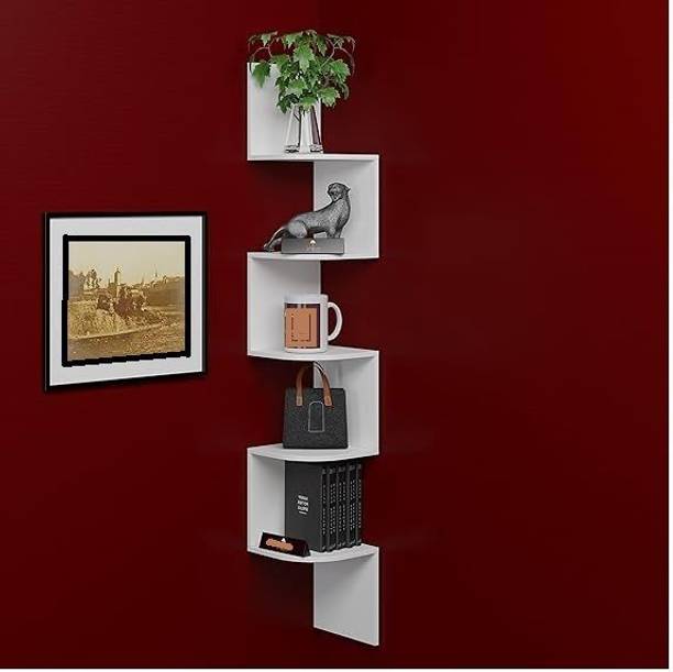 MRKTRADERS CraftOnline Wooden Zigzag Corner Wall Shelf 100% Good Quality for Multi Purpose Wooden, MDF (Medium Density Fiber) Wall Shelf