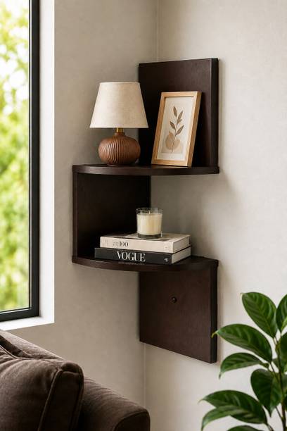Xtenshion Crafts 2 Tier ZigZag Corner Shelf Wooden | Wall Shelves | Room Decor | Wall Rack Wooden Wall Shelf