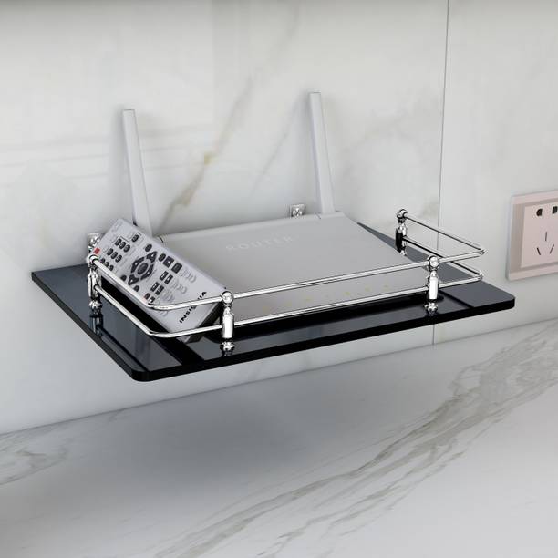 Garbnoire MultiPurpose Glass Shelf/Set Top Box Stand with Heavy Wall Brackets 12 X 9 Inch Glass, Stainless Steel Wall Shelf