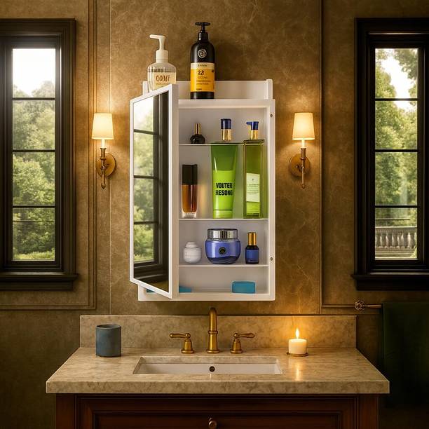 KRELIX Happer Plastic Premium Multipurpose Wall Mounted Storage Cabinet with Mirror Plastic Wall Shelf