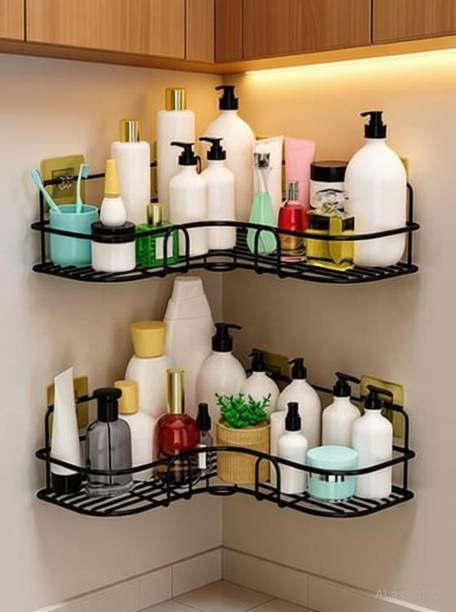 ZenZone Self-Adhesive Metal Bathroom Corner Shelf Rack Pack of 2 | Wall Mount Organizer Iron Wall Shelf