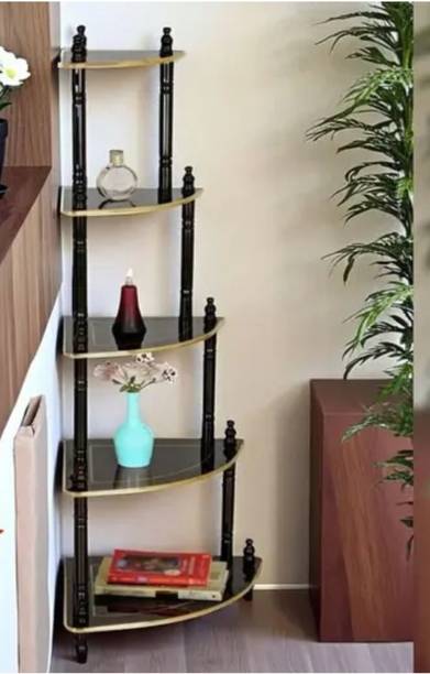 Oak Leafs 5 Shelf Wooden Corner Multipurpose Wall Stand for Living Room Floor Home Décor Wooden Wall Shelf