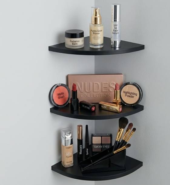 MANNAT ENTERPRISES 3-Tier Floating Corner Rack Shelf for Make More Attractive Your Dressing Area MDF (Medium Density Fiber) Wall Shelf