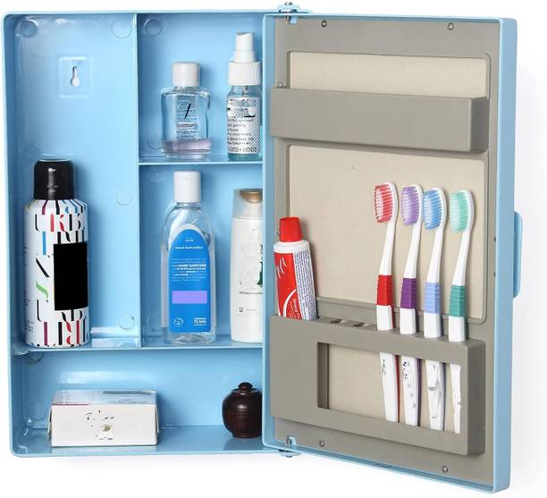 PGen Small (Size: 10x14x4 Inch) MINI Plastic Bathroom Mirror Storage Basin Cabinet Plastic Wall Shelf