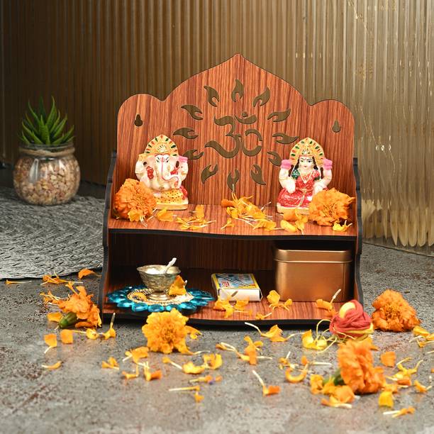Gojeeva Premium Om Carved Pattern Devghar, Set-Top Box Stand Wooden Mandir Temple(DIY) Wooden Wall Shelf