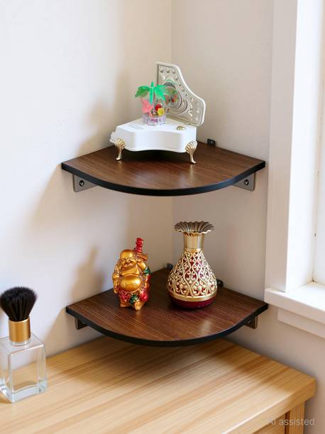 Artival Crafts Elegant Wooden 2-Shelf Corner Stand for Stylish Space Saving" MDF (Medium Density Fiber) Wall Shelf