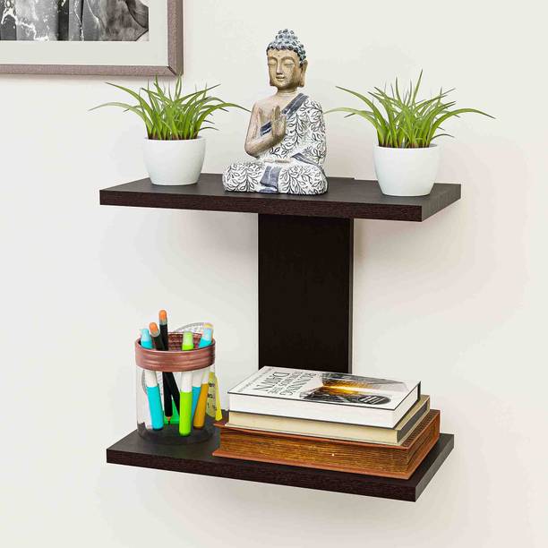 KUBER INDUSTRIES Mdf Wooden Wall Rack Shelf for Bedroom | I Shape - Brown Wooden Wall Shelf