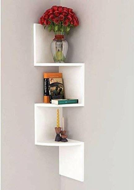 Heavenart Wooden Zigzag Floating Walls Mount Shelf Corner Stand Side Shelf Wooden, MDF (Medium Density Fiber) Wall Shelf