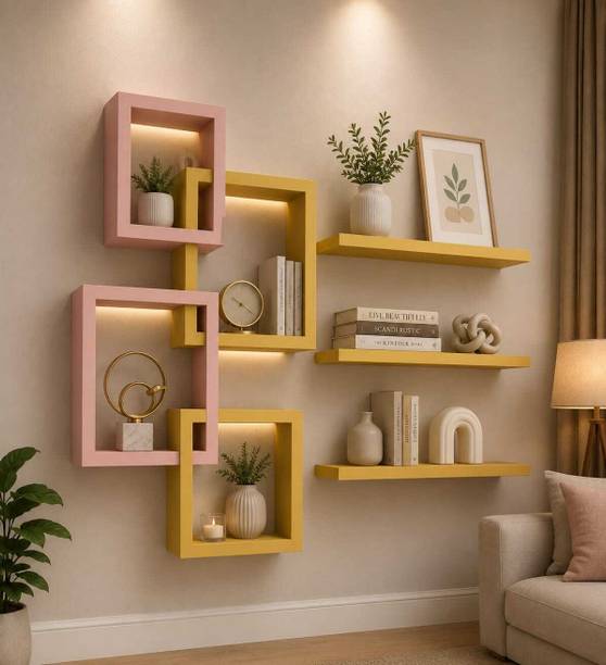 CRAFTORADECOR Interlock With Wall Shelf Wooden Wall Shelf