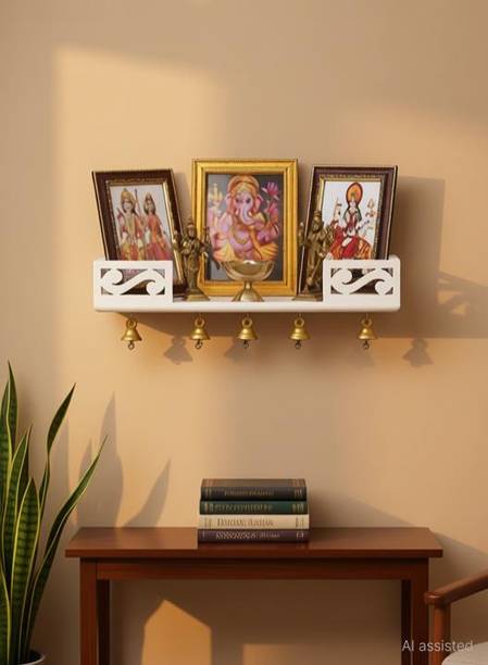 PraPooCrafts Wooden Home Temple/Pooja Mandir / Pooja Stand / Wooden Mandir / Pooja Shelf MDF (Medium Density Fiber) Wall Shelf