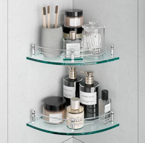 SHARVI ENTERPRISES Glass Corner Shelf Glass, Stainless Steel Wall Shelf