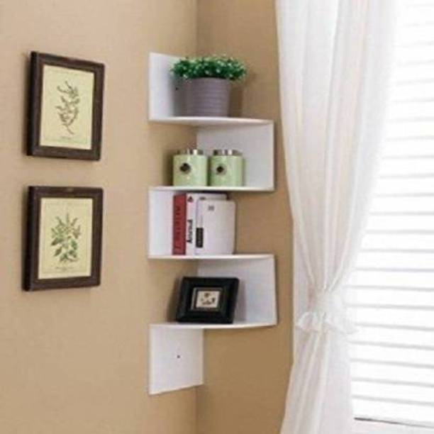 Hoor Enterprises Designer Zig-Zag Wall Shelf Unit | Decorative Corner Rack for Books, Plants MDF (Medium Density Fiber) Wall Shelf