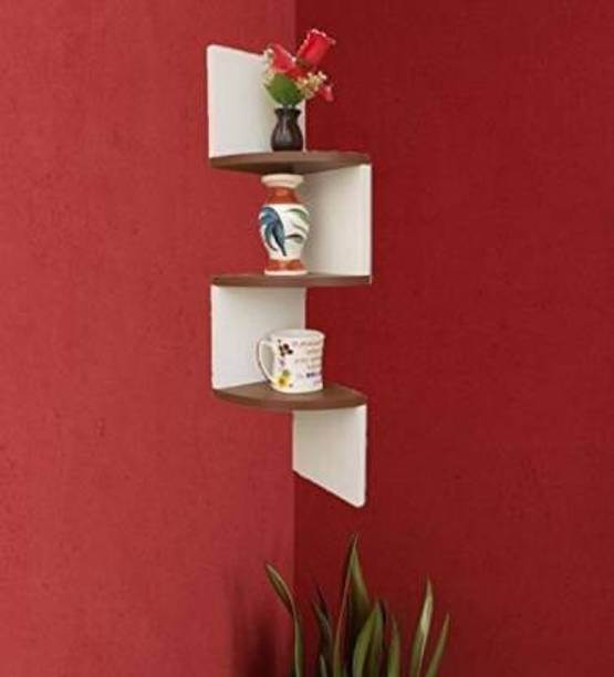 classiconline Wooden Wall Mount Corner Zig Zag 3 Tier shelf Wooden Wall Shelf