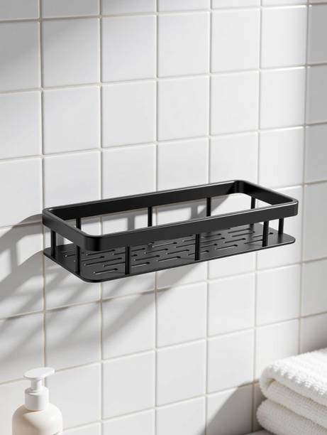 anjil PLASTIC Bathroom Wall Mounted Storage Organizer Shelf BLACK 1 PCS Plastic Wall Shelf