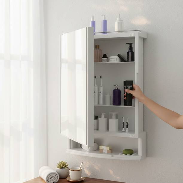 ICONPLUS Wall Mounted Bathroom Mirror Cabinet Organizer with Spacious Storage Plastic Wall Shelf