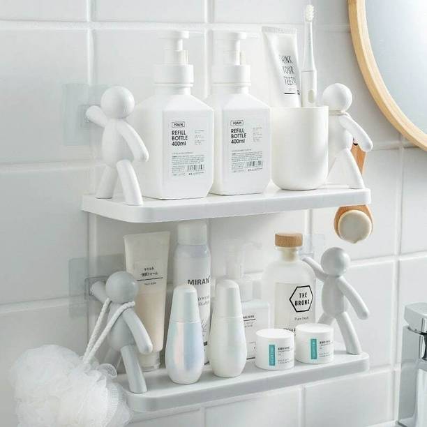 DECORHUB Pack of 2 Wall Hanging Bathroom Storage , Floating Wall Shelf 9.212 Plastic Wall Shelf