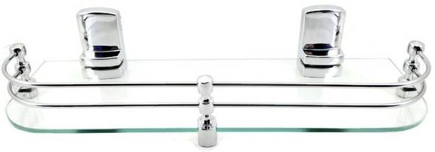 Sparkraze Set of 1 Heavy Sumo Brackets Clear 18 inch Plain Glossy Look Glass Shelf Glass, Stainless Steel, Polypropylene Wall Shelf