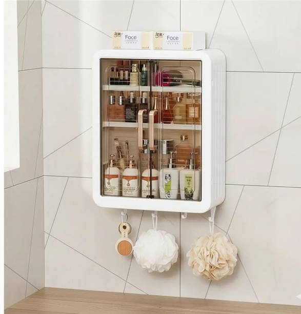 ADONZ ESKIA Bathroom Storage Organizer Bathroom Cabinet Kitchen Plastic Wall Shelf