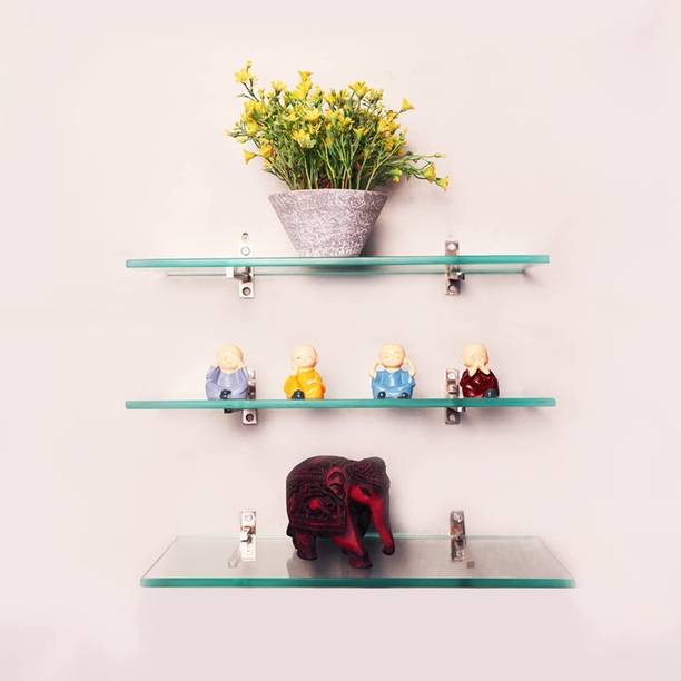 Gaperz Multi Purpose Glass Shelf for Bathroom Bedroom Living Room Office Kitchen Glass Wall Shelf