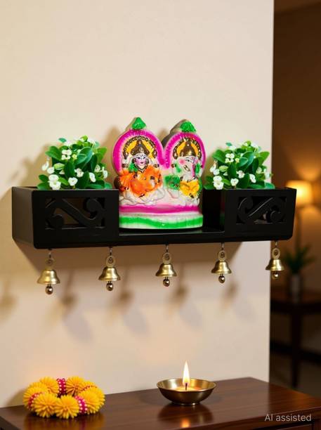 DecorDen DecorDen Wooden Wall Shelves Temple Shelf, Temple for Statue,Office Wall,Wall Stand,Wall Mounted Shelf Living Room,Floating Shelf, Rack Shelves MDF (Medium Density Fiber) Wall Shelf